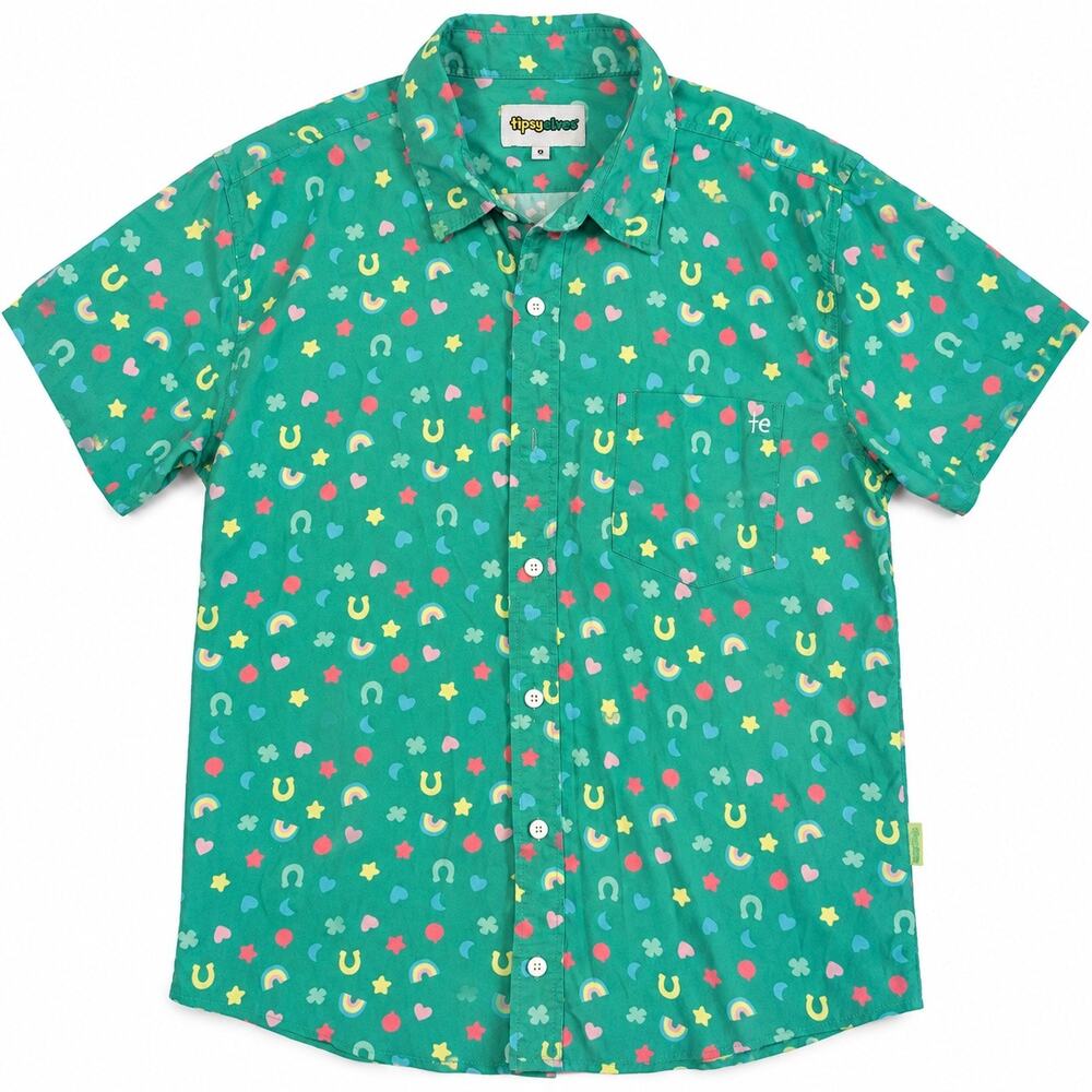 Tipsy Elves Lucky Charms Shirt Mens M Green St Patricks Day Rainbow Button Up